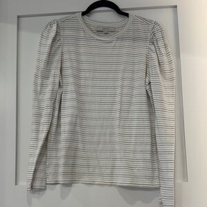 LOFT White with metallic stripes Puff Sleeve Shirt